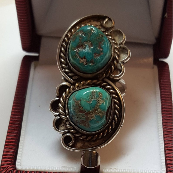 Antique Navajo Ring Size 7 Sterling Turquoise - Picture 3 of 10